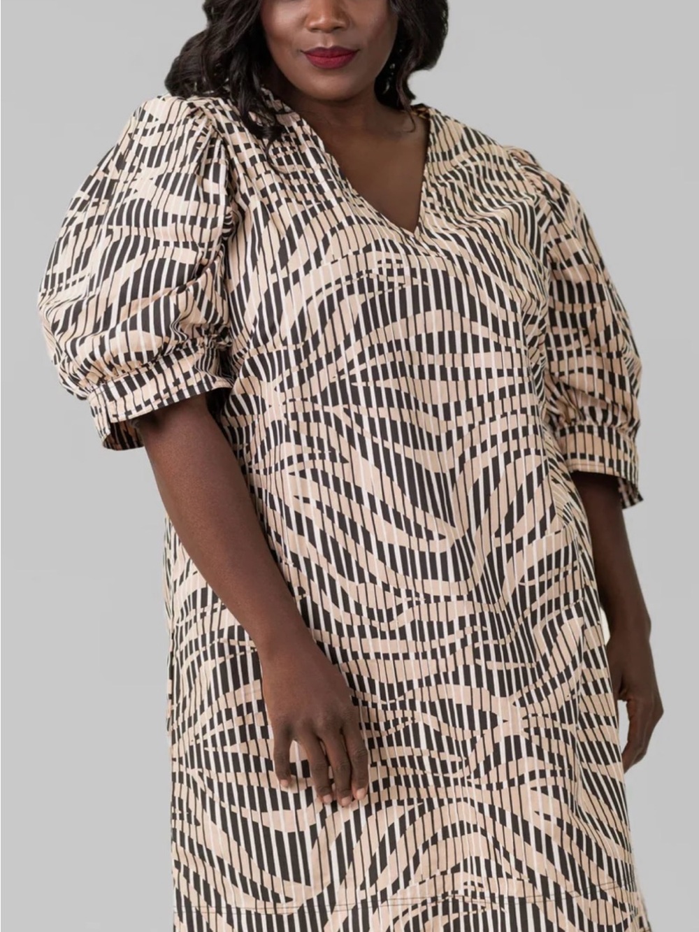 NWT Marie Oliver Ola V-Neck Puff Sleeve Shift Dress Sahara Tiger Stripe 1X